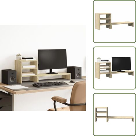 The Living Store Supporto Monitor con Organizzatore Rovere Sonoma in Truciolato - Organizzatore scrivania