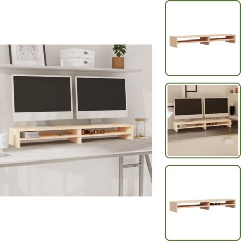 The Living Store Supporto per Monitor 100x24x13 cm in Legno Massello di Pino - Supporto in legno