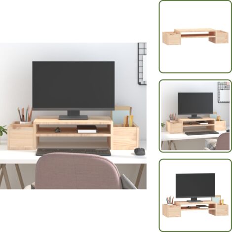 The Living Store Supporto per Monitor 70x27,5x15cm in Legno Massello di Pino - Supporto monitor