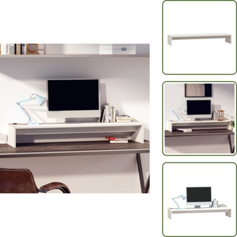 The Living Store Supporto per Monitor Bianco 100x27x15 cm Legno Massello di Pino - Supporto monitor in legno