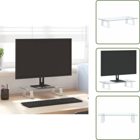 The Living Store Supporto per Monitor Bianco 40x20x8cm Vetro Temperato e Metallo - Supporto per monitor