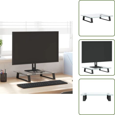 The Living Store Supporto per Monitor Nero 40x35x8cm Vetro Temperato e Metallo - Supporto per monitor