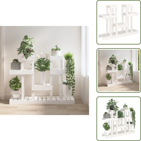 The Living Store Supporto per Piante Bianco 104,5x25x77,5 cm in Massello di Pino - Porta piante
