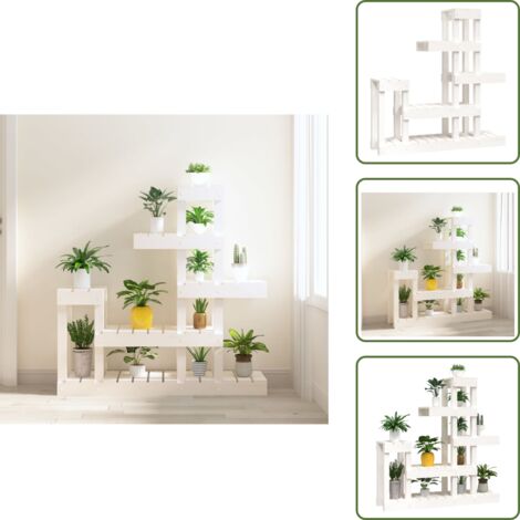 The Living Store Supporto per Piante Bianco 92x25x97cm Legno Massello di Pino - Porta piante