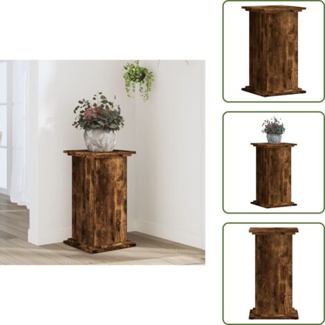 The Living Store Supporto per Piante Rovere Fumo 33x33x60 cm Legno Multistrato - Supporto per vasi