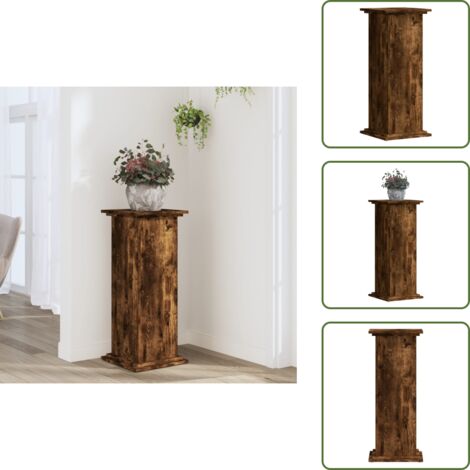 The Living Store Supporto per Piante Rovere Fumo 33x33x80 cm Legno Multistrato - Supporto per vasi
