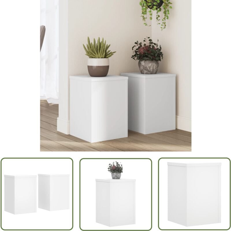 The Living Store - Supports pour plantes 2 pcs blanc 25x25x35 cm bois d'ingénierie - Support Plante - Support Fleur - Support Pot - Décoration