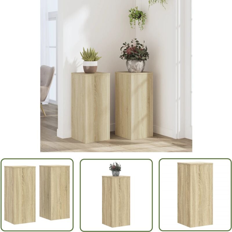 Supports pour plantes 2 pcs chêne sonoma bois d'ingénierie - Support Plante - Support Fleur - Support Pot - Décoration Intérieure - Meuble Design