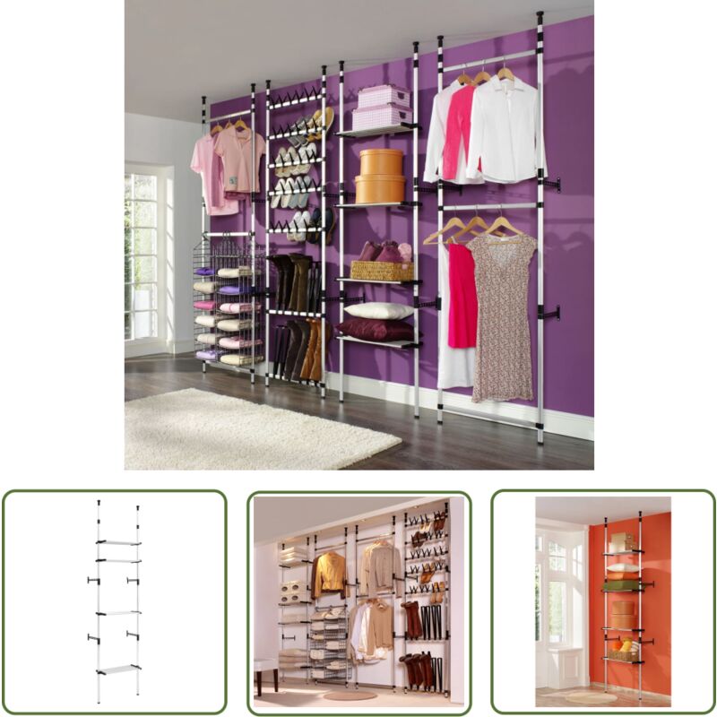 The Living Store Système de garde-robe télescopique avec étagères Aluminium - Système De Rangement - Armoire Télescopique - Organisation De Placard