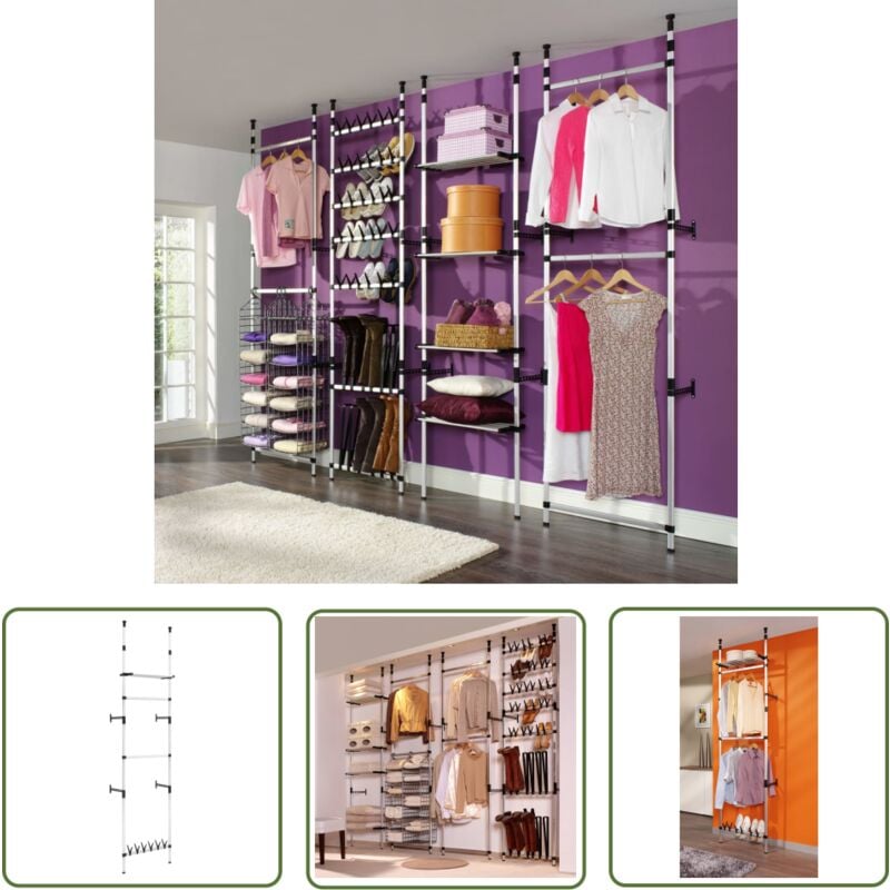 The Living Store - Système de garde-robe télescopique barres et étagère Aluminium - Portemanteau Télescopique - Armoire Télescopique - Organisation