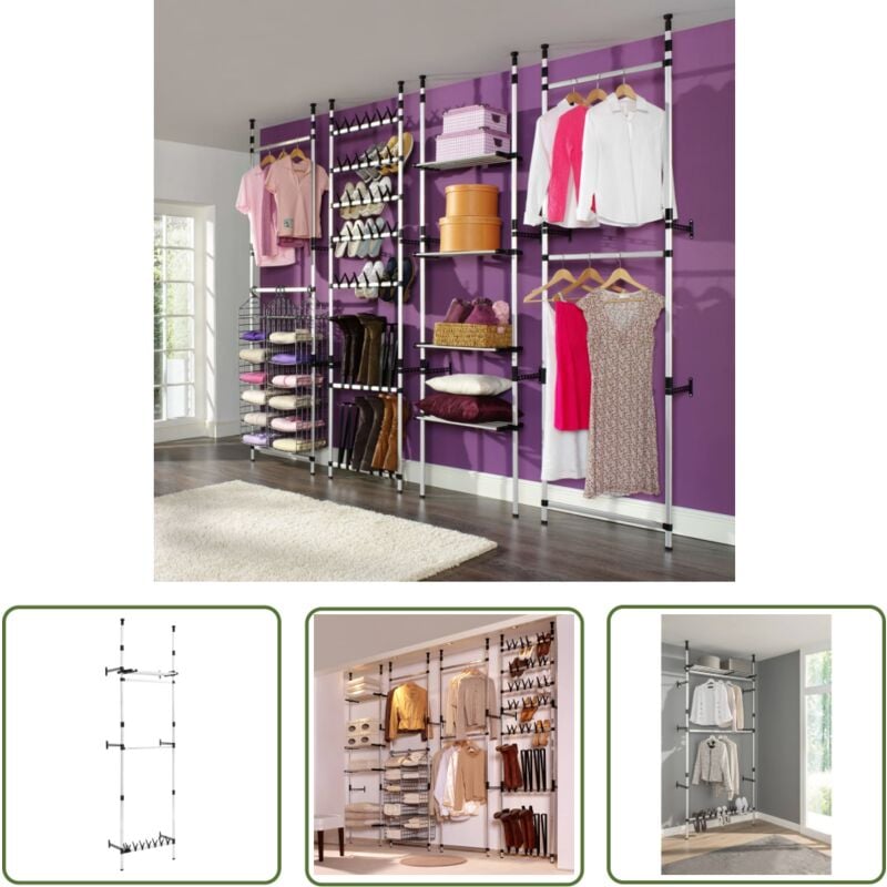 The Living Store Système de garde-robe télescopique barres et étagère Aluminium - Système De Rangement - Armoire Télescopique - Dressing Modulaire