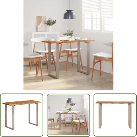 The Living Store Table à dîner 110x50x76 cm Bois d'acacia solide - Table À Manger - Table Acacia - Table Industrielle - Table Design - Meubles De Salle À Manger