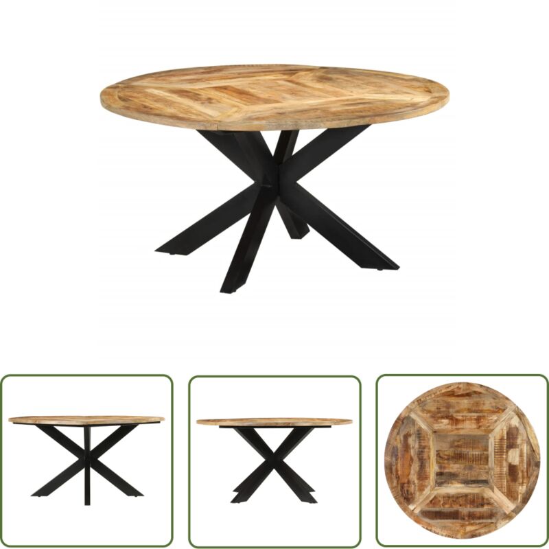 The Living Store - Table à dîner Ø150x76 cm bois de manguier massif brut - Table à Manger - Table Ronde - Table En Bois - Bois De Manguier - Design