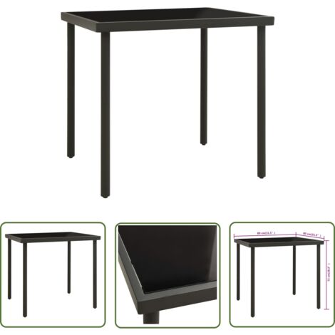 The Living Store Table à dîner d'extérieur Anthracite 80x80x72 cm Verre et acier - Table À Manger Extérieur - Table Jardin - Table Aluminium - Table Verre - Mobilier De Jardin