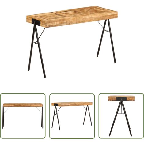 The Living Store Table à écrire Bois de manguier massif 118 x 50 x 75 cm - Bureau En Bois - Bureau Design - Bureau Industriel - Bureau Vintage - Meuble De Bureau