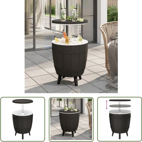 The Living Store Table à glacière 3 en 1 noir polypropylène - Table À Glacière - Table De Jardin - Mobilier De Jardin - Table Extérieure - Table Bistrot