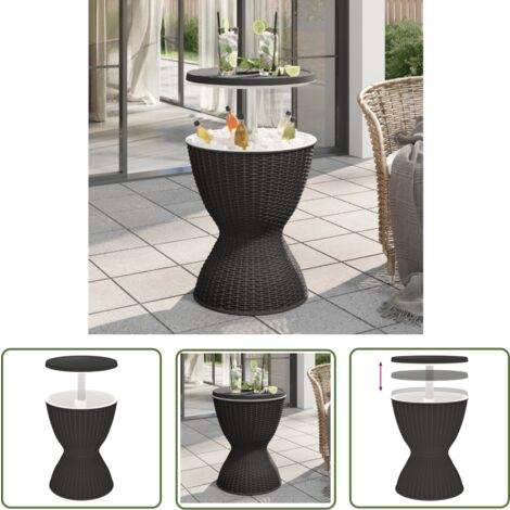 The Living Store Table à glacière 3 en 1 noir polypropylène - Table À Glacière - Table De Jardin - Mobilier De Jardin - Table Extérieure - Table Bistrot