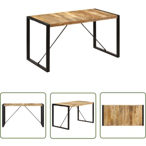 The Living Store Table à manger 140x70x75 cm Bois de manguier massif - Table À Manger Industrielle - Table Repas Bois Massif - Table À Manger Manguier - Meubles Industriels - Décoration Intérieure Mod