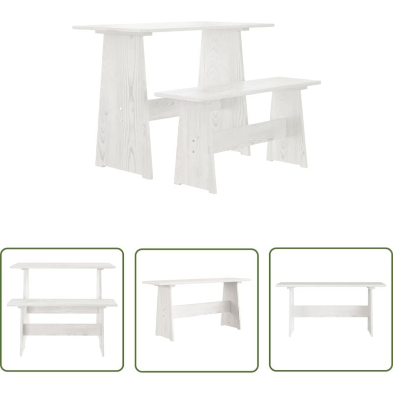 The Living Store - Table à manger avec banc reine blanc bois de pin solide - Table à Manger - Table En Bois - Banc - Mobilier Salle à Manger