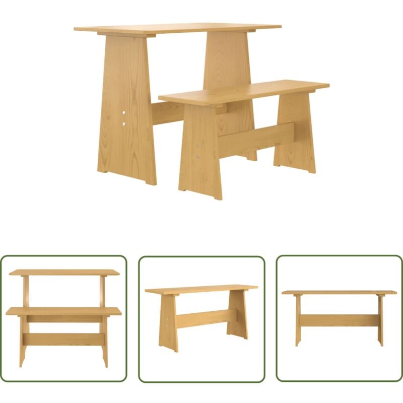 The Living Store Table à manger avec banc REINE marron miel bois de pin solide - Table À Manger - Table En Bois - Banc - Mobilier De Salle À Manger