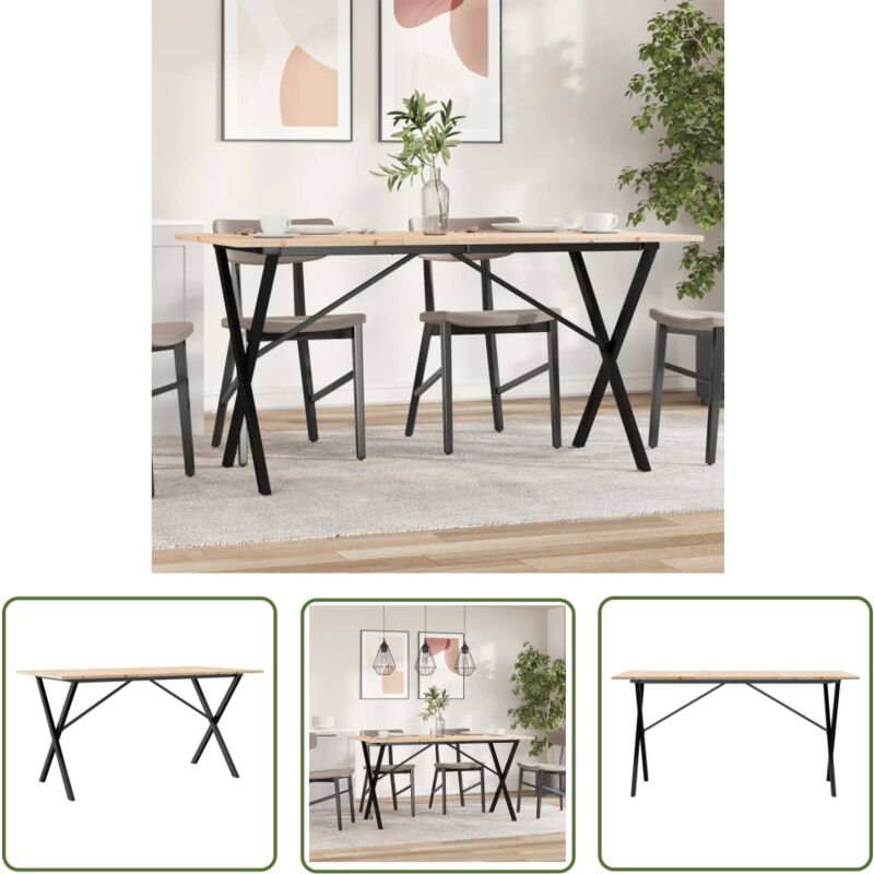 The Living Store Table à manger cadre en X 140x80x75 cm bois de pin massif acier - Table À Manger - Table De Salle À Manger - Table En Bois - Table