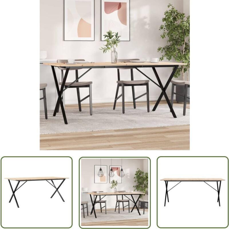 The Living Store - Table à manger cadre en x 180x90x75 cm bois de pin massif acier - Table à Manger - Table De Salle à Manger - Table En Bois - Table