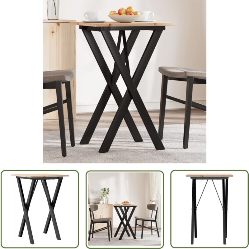 The Living Store - Table à manger cadre en x 50x50x75 cm bois de pin massif acier - Table à Manger - Table Ronde - Table Extensible - Table Design