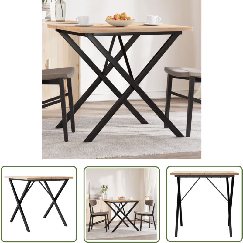 The Living Store - Table à manger cadre en x 80x80x75,5cm bois de pin massif acier - Table à Manger - Table Ronde - Table Rectangulaire - Table