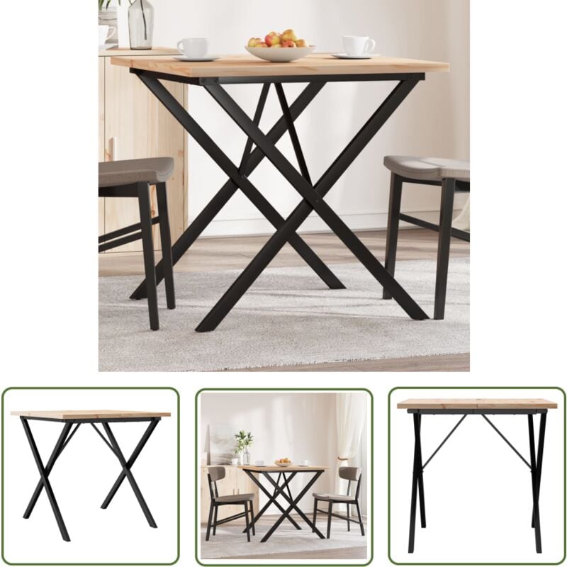 The Living Store - Table à manger cadre en x 90x90x75,5cm bois de pin massif acier - Table à Manger - Table De Salle à Manger - Table Ronde - Bois