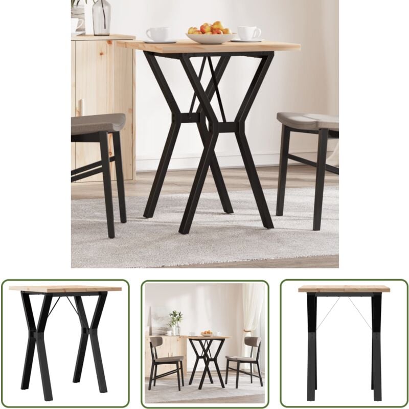 The Living Store - Table à manger cadre en y 60x60x75,5cm bois de pin massif acier - Table à Manger - Table Ronde - Table Rectangulaire - Table En