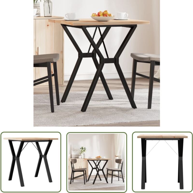 The Living Store - Table à manger cadre en y 70x70x75,5cm bois de pin massif acier - Table à Manger - Table Ronde - Table Rectangulaire - Table