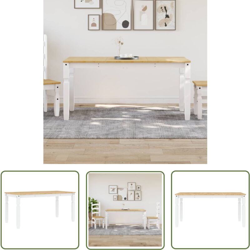 Table à manger Corona blanc 160x80x75 cm bois massif de pin - Table à Manger - Table Ronde - Table Rectangulaire - Table Design - Table Blanche - The