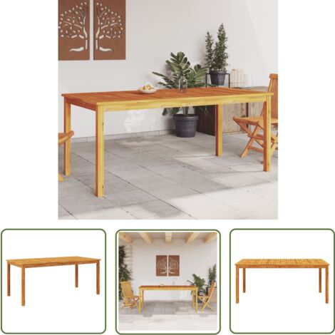 The Living Store Table à manger de jardin 180x90x75 cm bois massif d'acacia - Table De Jardin - Table En Bois - Acacia Massif - Mobilier De Jardin - Décoration Extérieure