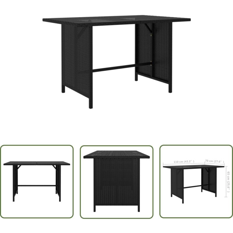 The Living Store - Table à manger de jardin Noir 110x70x65 cm Résine tressée - Table De Jardin - Table Repas Extérieur - Mobilier De Jardin - Table