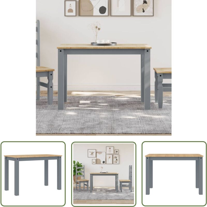 The Living Store - Table à manger Panama gris 117x60x75 cm bois massif de pin - Table à Manger - Table Basse - Bois Massif - Design Scandinave