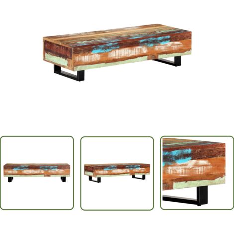 The Living Store Table basse 120x50x30 cm Bois de récupération solide et acier - Table Basse - Table D'appoint - Mobilier Vintage - Meubles Design - Bois Massif