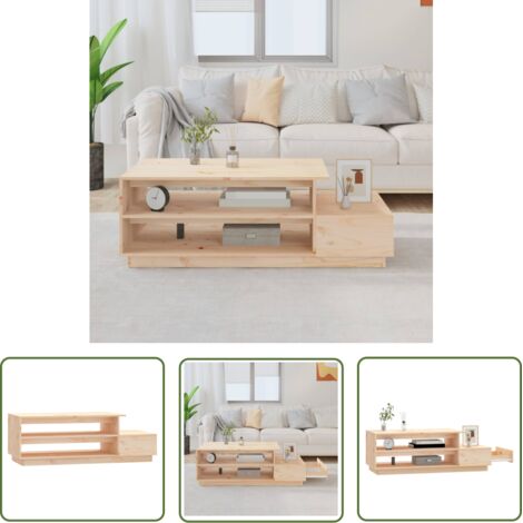 The Living Store Table basse 120x50x40,5 cm Bois massif de pin - Table Basse - Meuble Salon - Table D'appoint - Table Design - Bois Massif