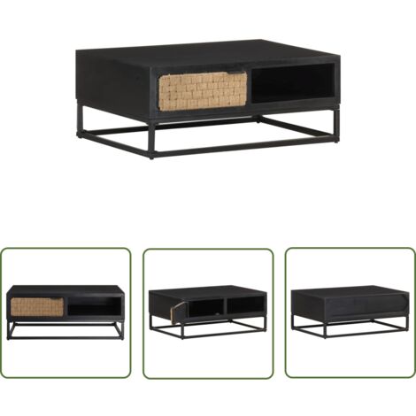 The Living Store Table basse 90x60x35 cm Bois de manguier massif - Table Basse Industrielle - Table Basse Design - Table Basse Bois Massif - Meuble Salle De Séjour - Table D'appoint