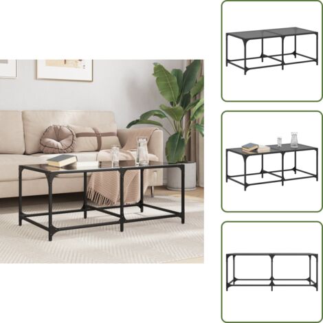 The Living Store Table basse avec dessus en verre noir 98,5x50x40 cm acier - Table Basse - Meuble Salon - Table D'appoint - Bout De Canapé - Table En Verre