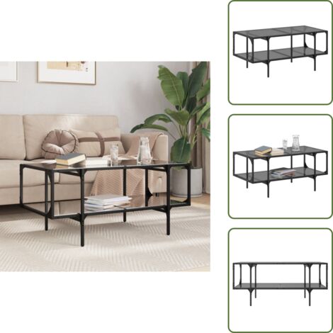 The Living Store Table basse avec dessus en verre noir 98,5x50x45 cm acier - Table Basse - Meuble Salon - Table D'appoint - Bout De Canapé - Table En Verre