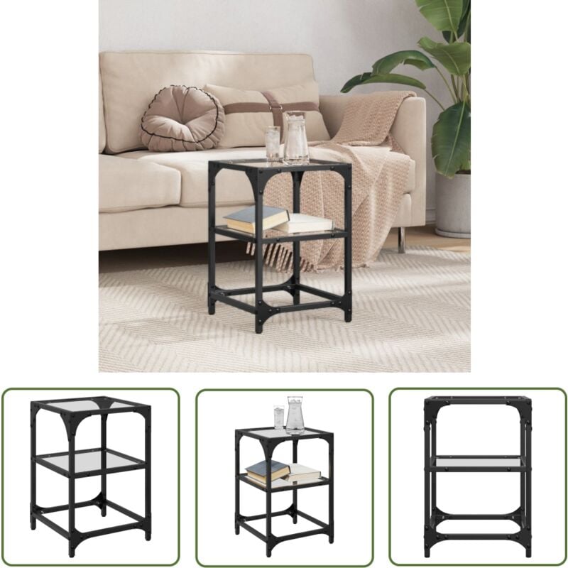 The Living Store - Table basse avec dessus en verre transparent 30x30x45 cm acier - Table Basse - Meuble Salon - Table D'appoint - Table Design