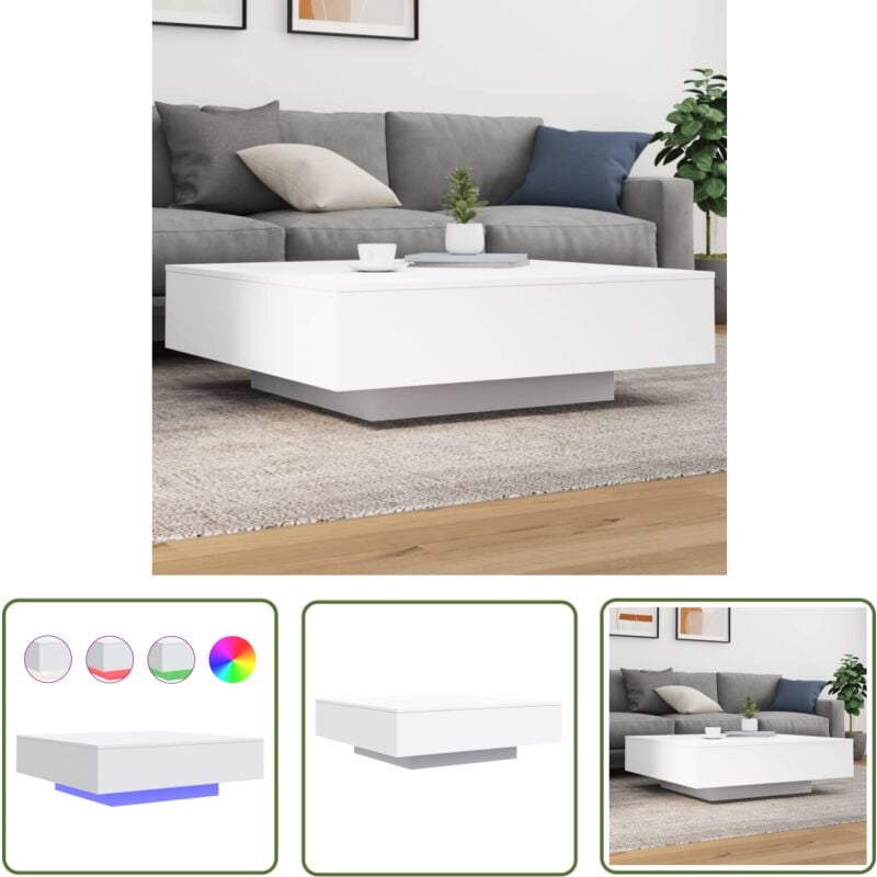 The Living Store - Table basse avec lumières led blanc 100x100x31 cm - Table Basse Design - Table Basse Led - Table Basse Blanche - Meuble Salon