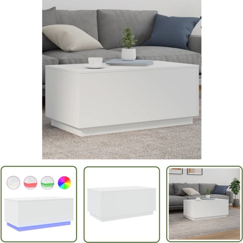 The Living Store - Table basse avec lumières led blanc 90x50x40 cm - Table Basse Design - Table Basse Led - Table Basse Blanche - Meuble Salon