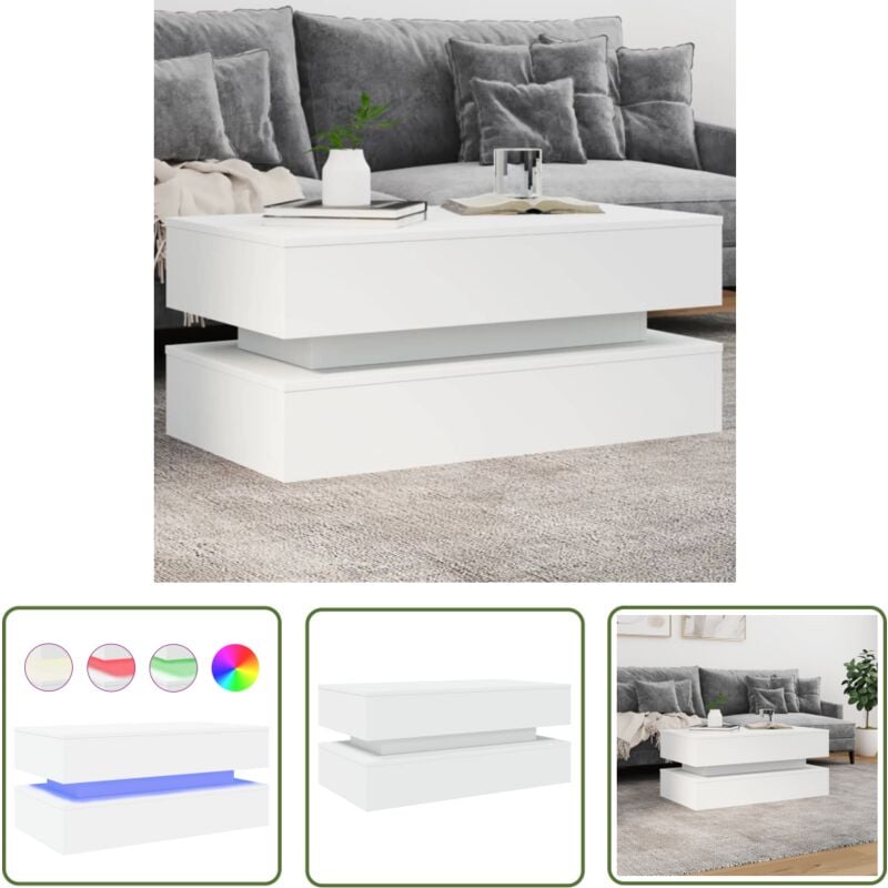 The Living Store - Table basse avec lumières led blanc 90x50x40 cm - Table Basse Design - Table Basse Led - Table Basse Blanche - Meuble Salon