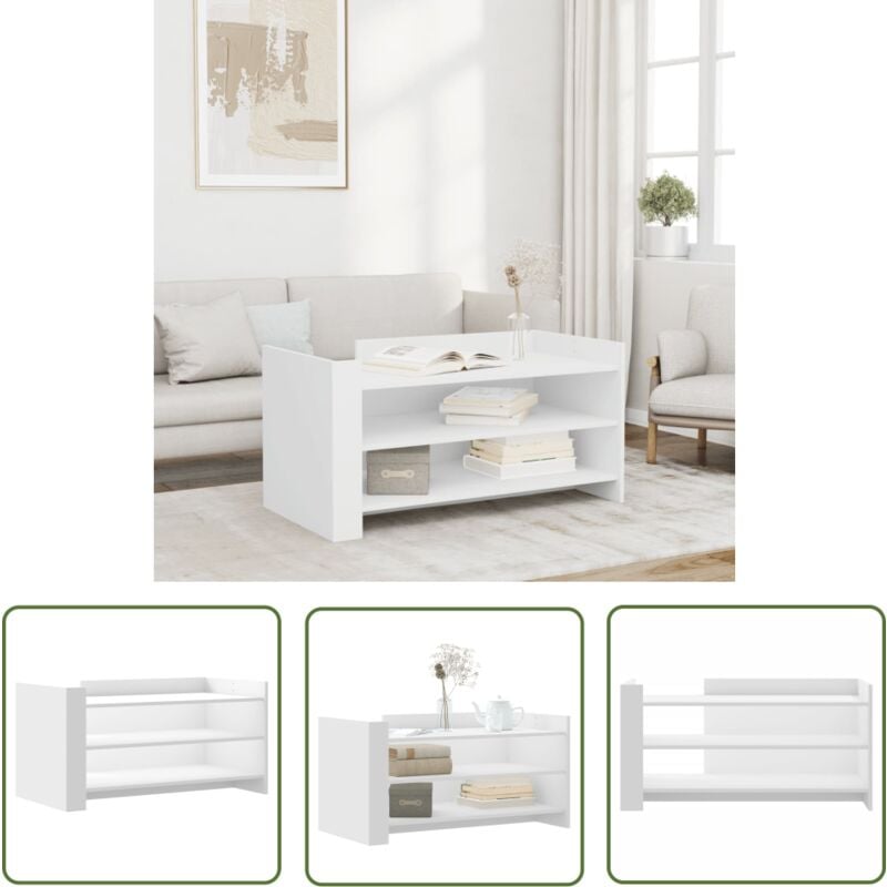 The Living Store - Table basse blanc 100x50x50 cm bois d'ingénierie - Table Basse Blanche - Meuble Salon - Table D'appoint - Table Design - Mobilier