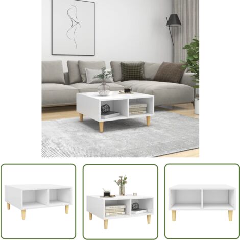 The Living Store Table basse blanc 60x60x30 cm bois d'ingénierie - Table Basse - Meuble Design - Style Scandinave - Table D'appoint - Rangement
