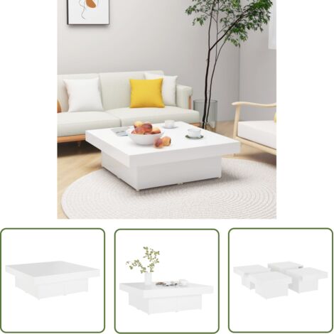 The Living Store Table basse blanc 90x90x28 cm bois d'ingénierie - Table Basse - Table D'appoint - Meubles De Salon - Mobilier Moderne - Table Blanche