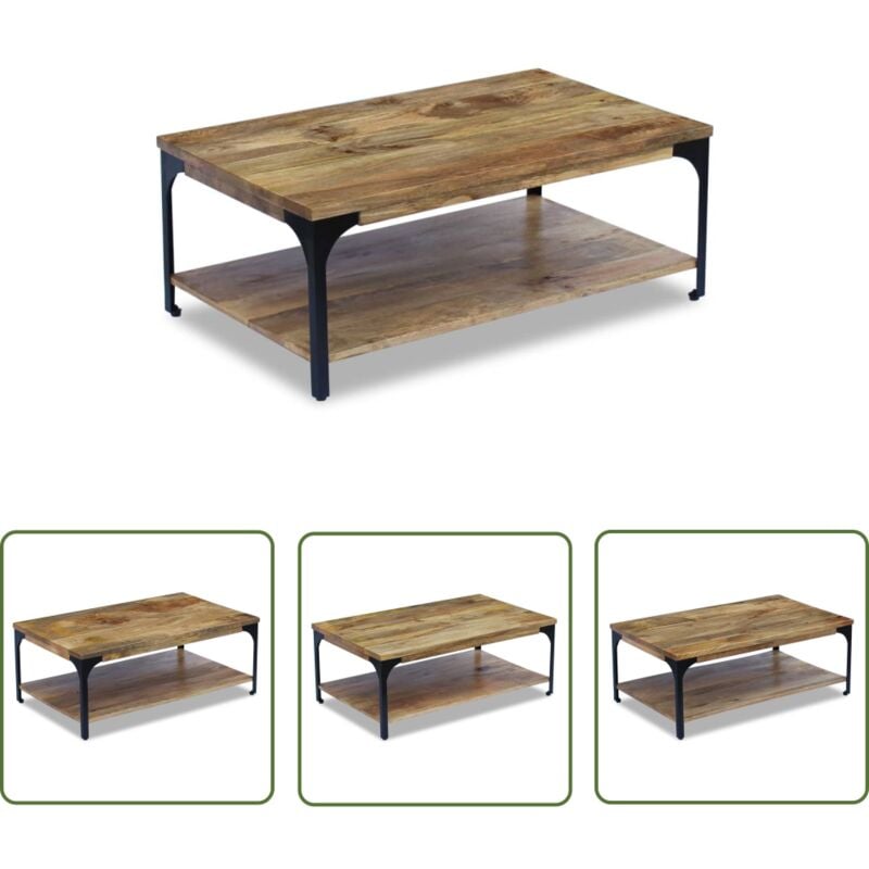 Hommoo - The Living Store Table basse Bois de manguier 100x60x38 cm - Table Basse - Meuble Salon - Table D'appoint - Table En Bois - Table Design