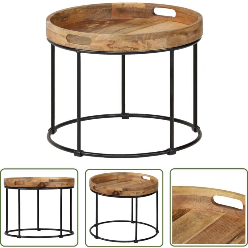 The Living Store - Table basse Bois de manguier massif et acier 50x40 cm - Table Basse Industrielle - Table Basse Design - Table Basse Vintage