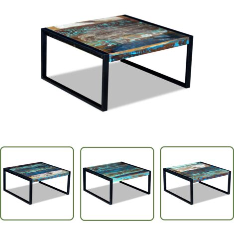 The Living Store Table basse Bois de récupération massif 80x80x40 cm - Table Basse Vintage - Table Basse Industrielle - Table Basse Design - Table Basse Rustique - Table Basse En Bois Recyclé
